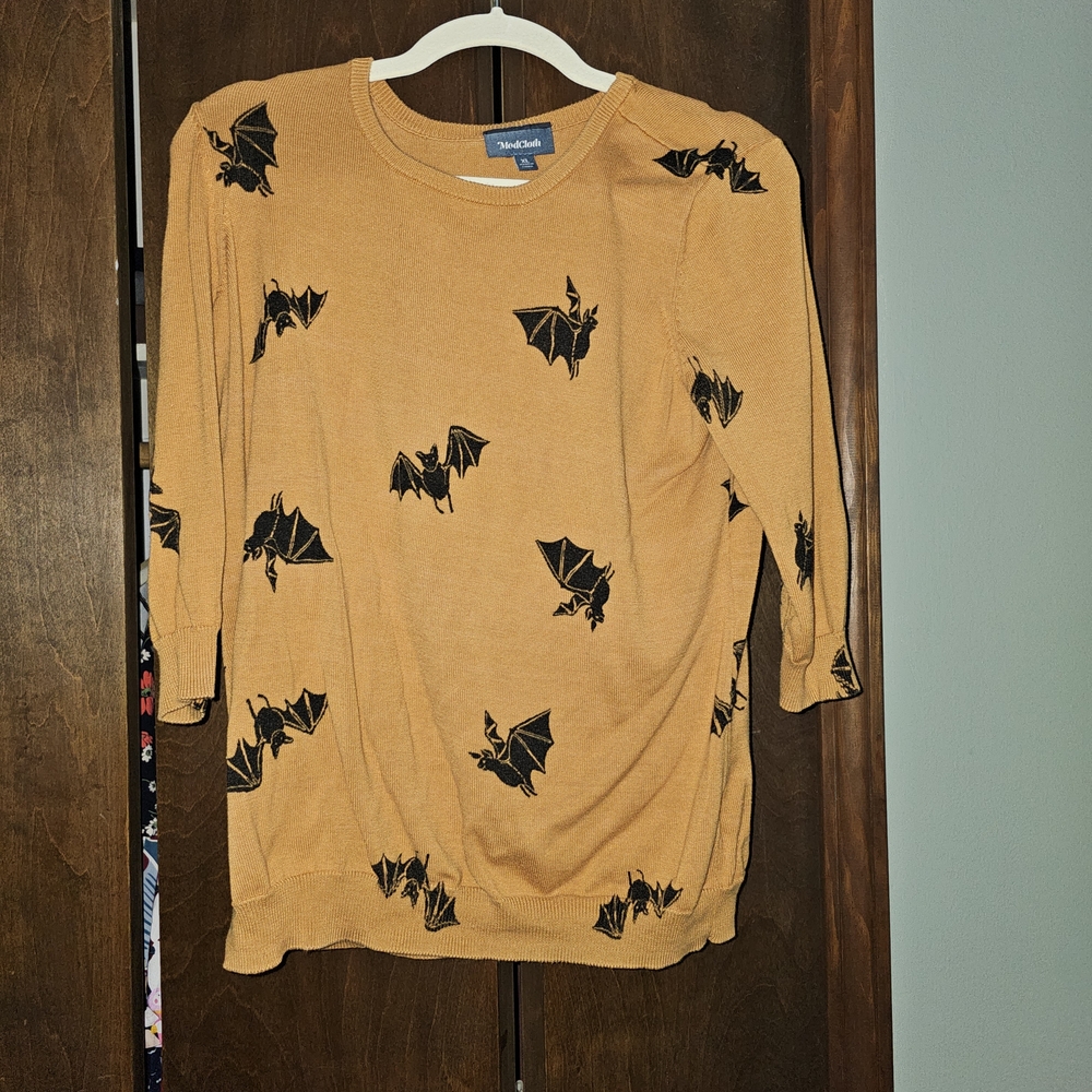 Modcloth Sweater with Black Bat Design